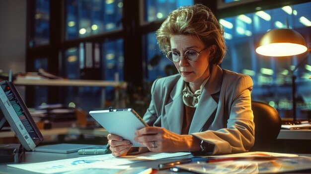 Photo woman uses tablet computer