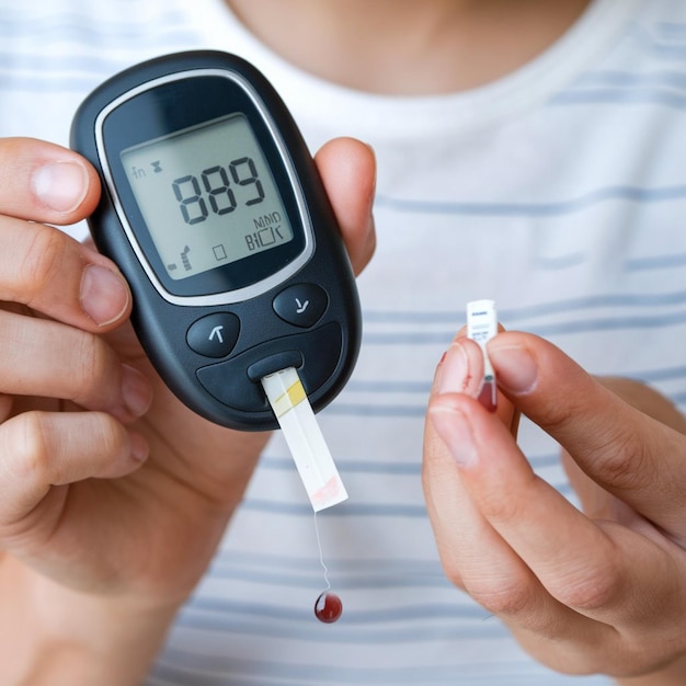 Photo woman using lancelet on finger close up view of human hands with a glucometer