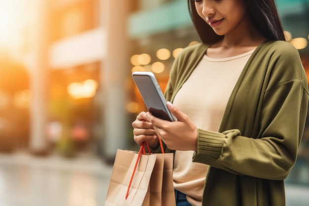 woman using smartphone online shopping and digital payment concept