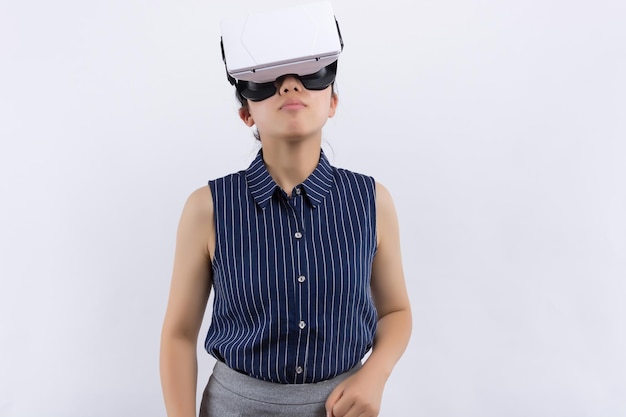 Woman using the virtual reality headset