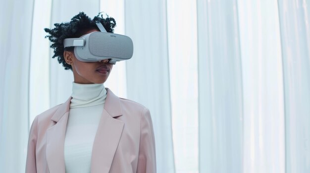 The woman using VR headset