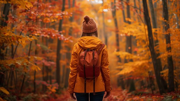 Woman Views Autumn Forests Rich Tapestry