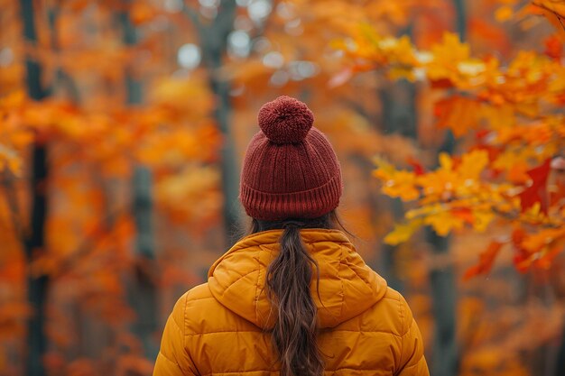 Woman Views Autumn Forests Rich Tapestry