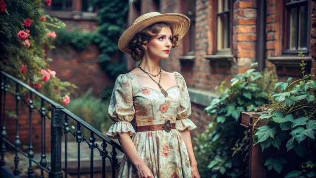 Photo woman in vintage dress