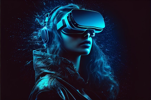 woman in VR glasses  modern imaging technology concept made with Generative AI