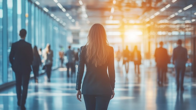 Woman Walking in a Modern Office Building