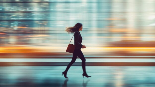 Woman Walking Through City With Blurred Background