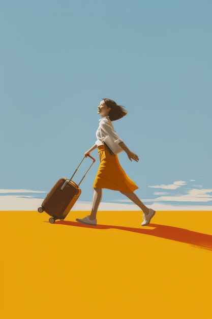 Woman Walking Through Desert With Suitcase