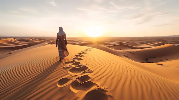 Woman walking through the desert