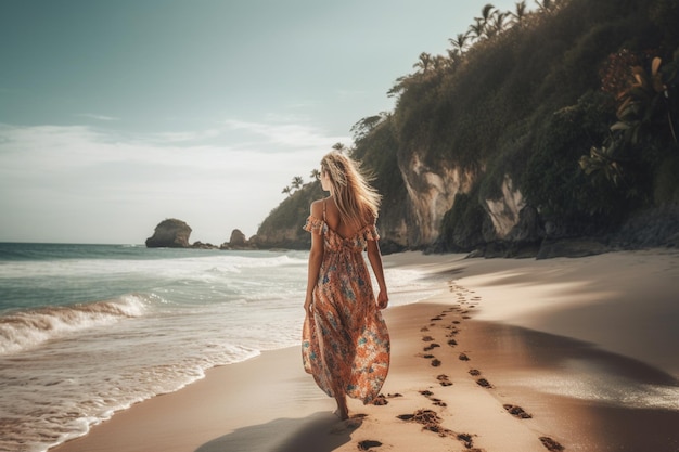 A woman walks along a beach in costa rica