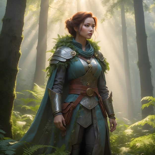 Woman warrior living in the forest wilderness