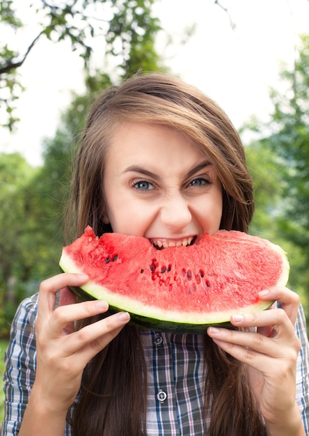 Woman and watermelon