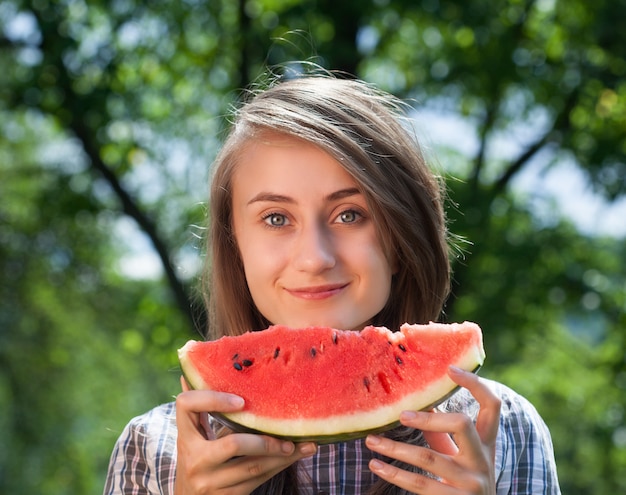 Woman and watermelon