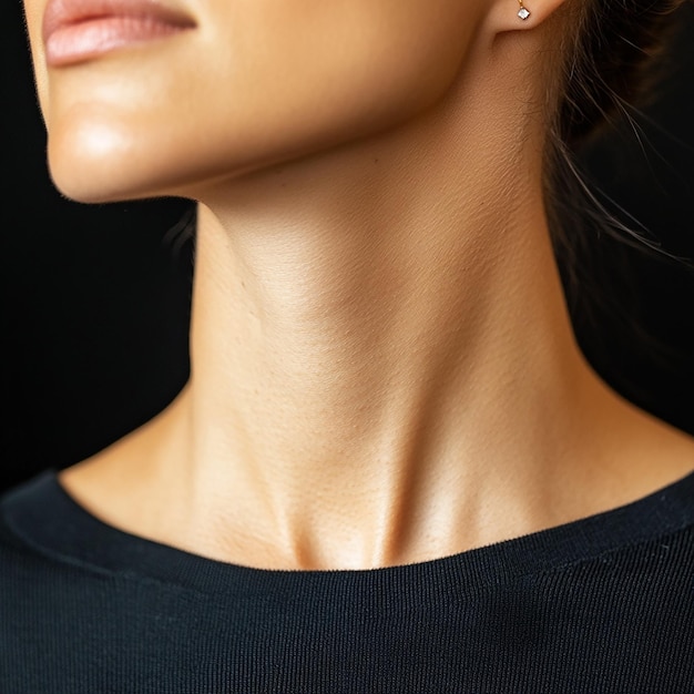 a woman wearing a black lace top with a black lace collar