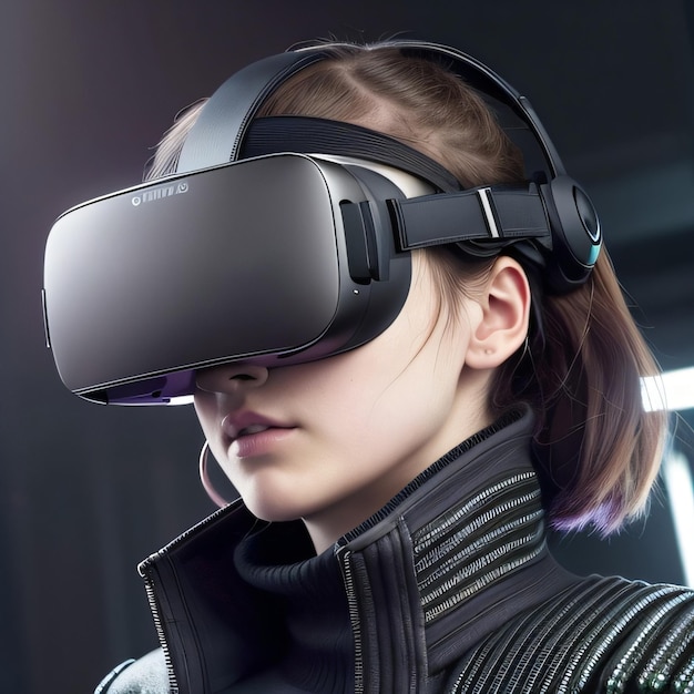 A woman wearing a black shirt and a black helmet that says sony on it.