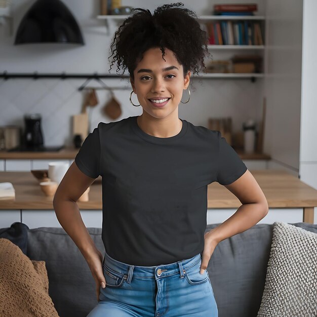 Photo a woman wearing a black shirt that says afro on it