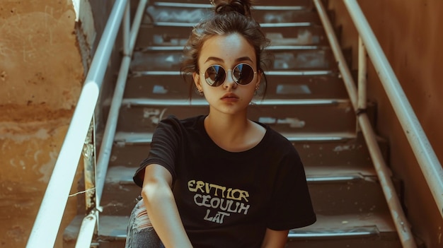 Photo a woman wearing a black shirt that says quot sketch quot on it