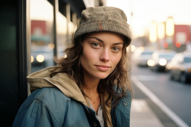 a woman wearing a blue jacket