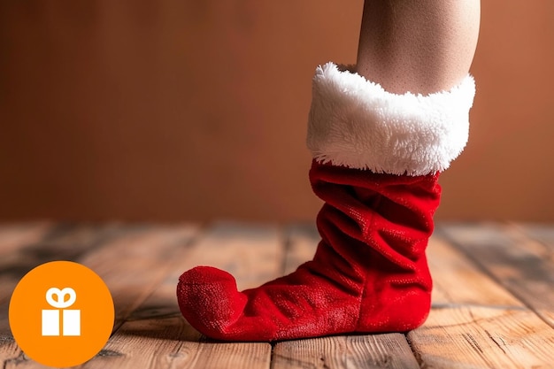 Photo a woman wearing a christmas stocking that says  christmas  on the left