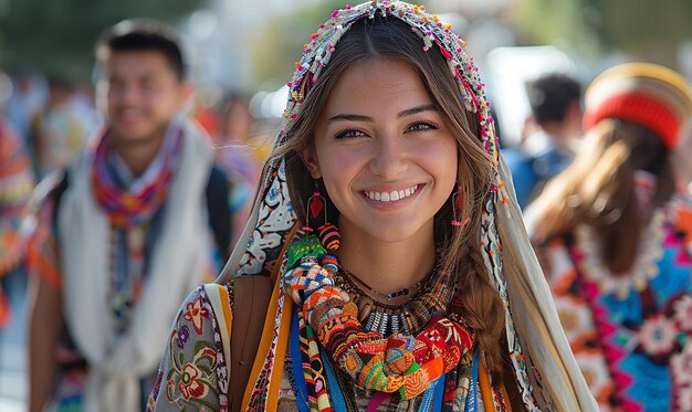 Photo a woman wearing a colorful sari is smiling for the camera