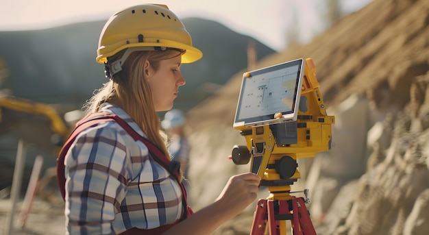 Photo a woman wearing a construction helmet using land gra 1720931297 4