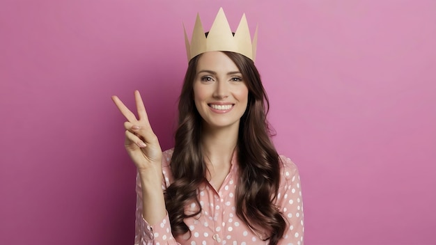 Photo a woman wearing a crown with the word  on it