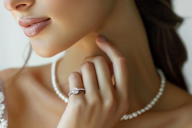 Photo woman wearing diamond necklace