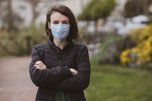 Woman wearing face mask during coronavirus outbreak