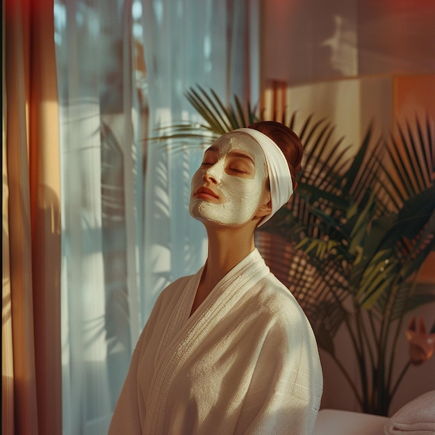 Photo woman wearing a face mask in a serene spa beauty salon