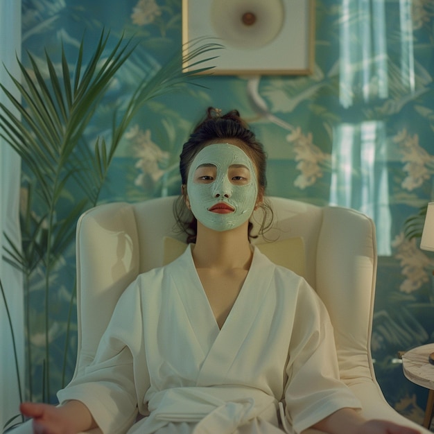 Photo woman wearing a face mask in a serene spa beauty salon