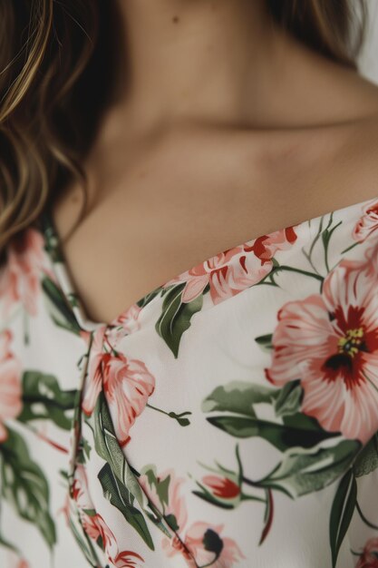 Photo woman wearing floral dress with white dress generative ai