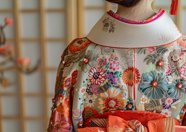 Photo a woman wearing a floral top has a flower pattern on it