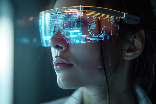 woman wearing futuristic AR glasses