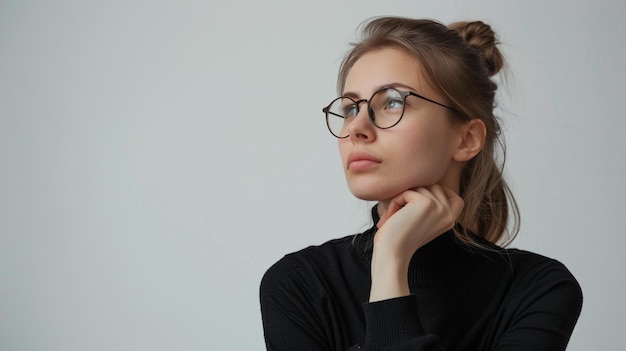 Photo a woman wearing glasses and a black shirt with a black shirt on