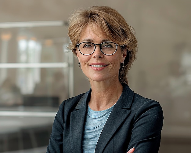 a woman wearing glasses and a blue shirt with a blue shirt that says quot shes wearing glasses quot