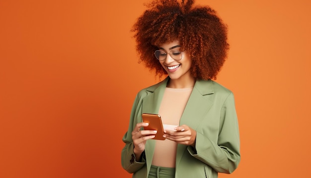 a woman wearing glasses holding a credit card and a credit card in her hand