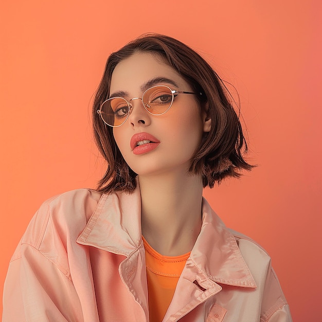 a woman wearing glasses and a jacket with a pink shirt that says  shes wearing