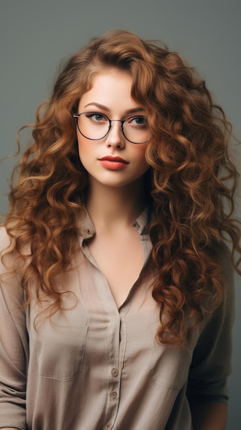 Woman wearing glasses long curly hair