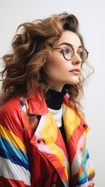 Woman wearing glasses long curly hair