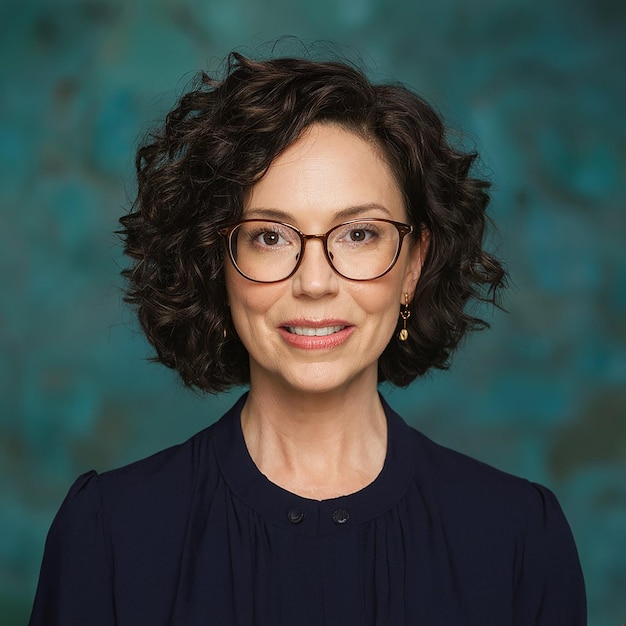 a woman wearing glasses and a shirt with a black shirt that says quot she is wearing glasses quot