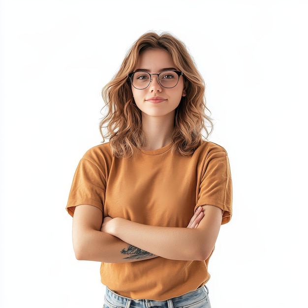 Photo a woman wearing glasses and a shirt with a pair of glasses