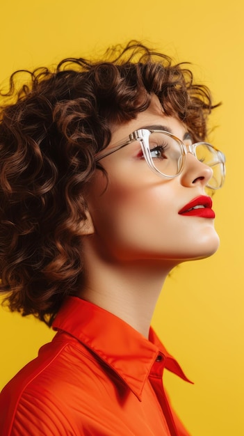 Woman wearing glasses short curly hair