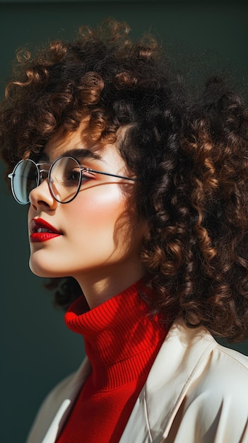 Woman wearing glasses short curly hair