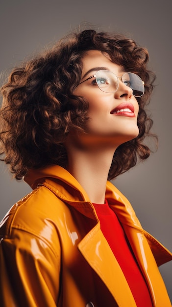 Woman wearing glasses short curly hair