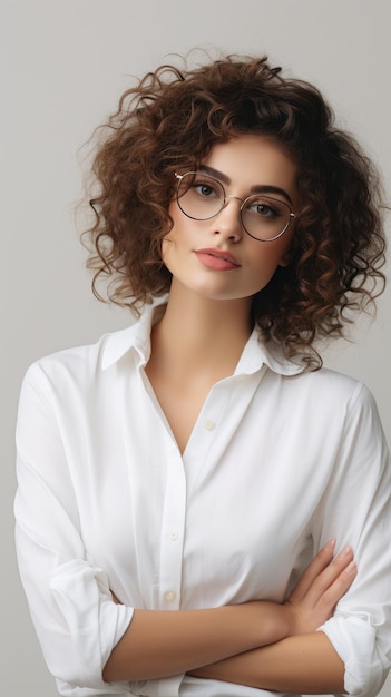 Woman wearing glasses short curly hair