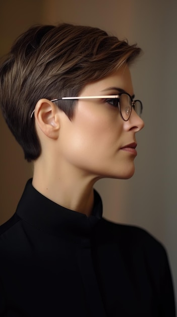 Woman wearing glasses short straight hair