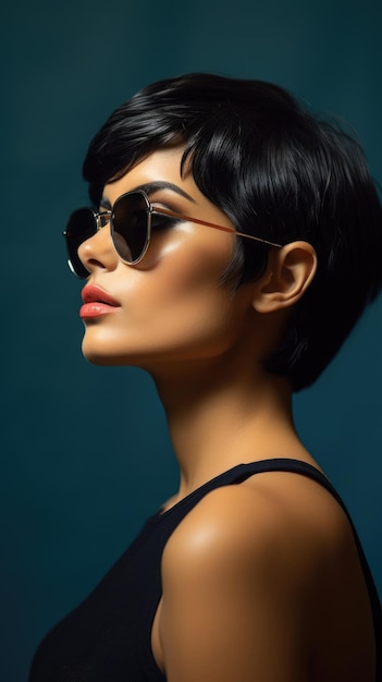 Woman wearing glasses short straight hair