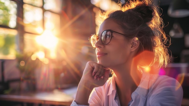 Woman Wearing Glasses Sitting by Window