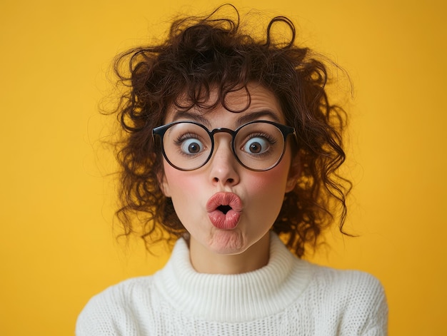 a woman wearing glasses that says she is wearing a sweater