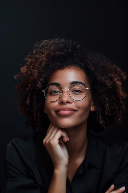 Photo a woman wearing glasses with a black shirt that says quot im wearing glasses quot